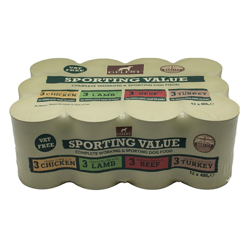 Load image into Gallery viewer, Gelert Sporting Mixed Variety Value Wet Dog Food Tins 12 x 400g
