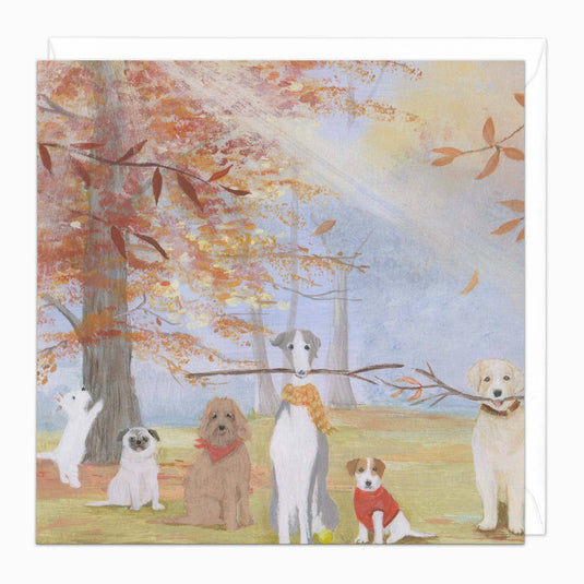 H158 - Autumn Dogs Art Card - Ashurst Equestrian & Country