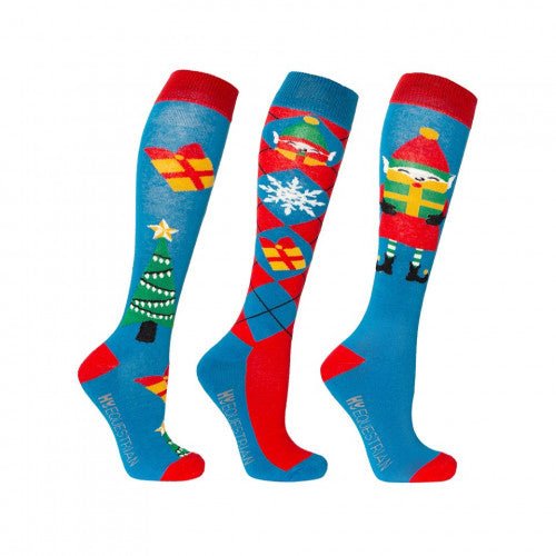Hy Equestrian Jolly Elvessocks Winter Blue/Festive Red - Ashurst Equestrian & Country