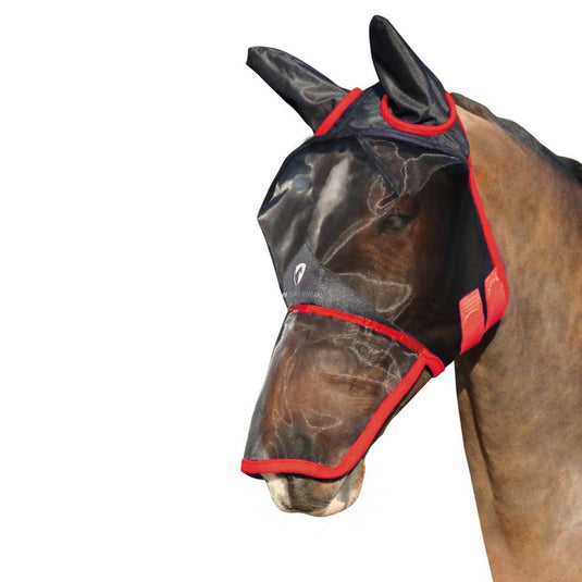 Hy Equestrian Mesh Full Fly Mask Ears/Nose Black/Red - Ashurst Equestrian & Country