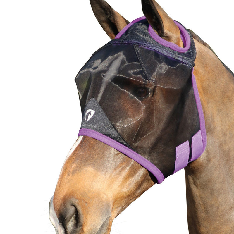 Load image into Gallery viewer, Hy Equestrian Mesh Half Fly Mask No Ears Black/Grape Royal - Ashurst Equestrian &amp; Country
