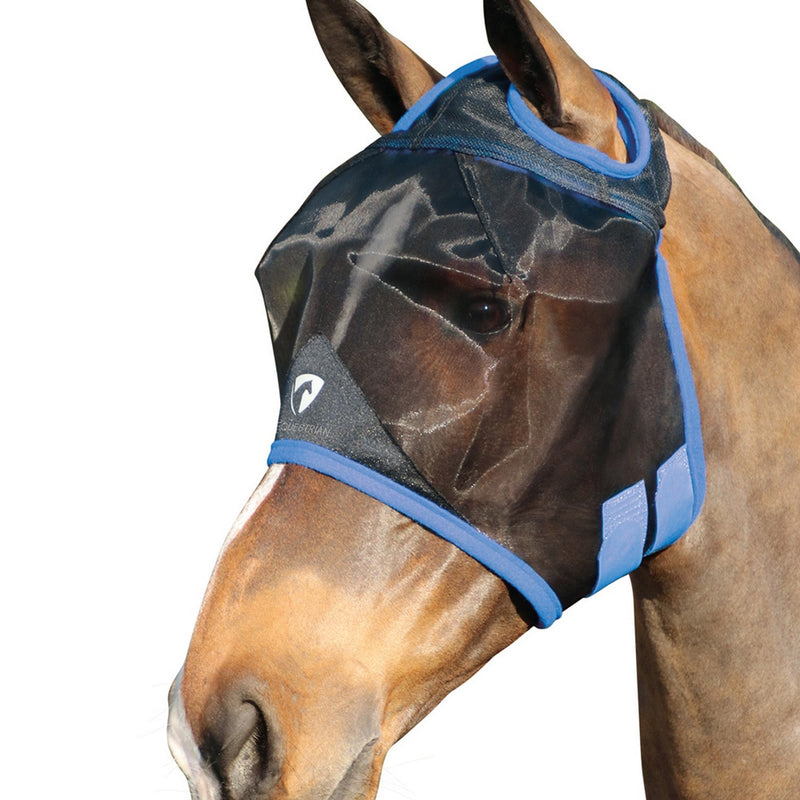 Load image into Gallery viewer, Hy Equestrian Mesh Half Fly Mask No Ears Black/Palace Blue - Ashurst Equestrian &amp; Country
