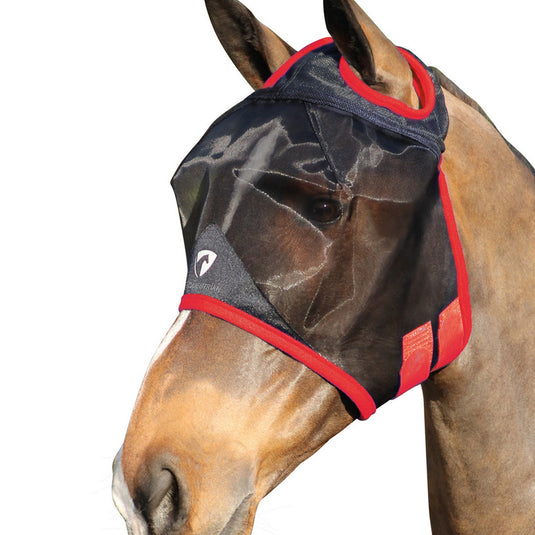Hy Equestrian Mesh Half Fly Mask No Ears Black/Red - Ashurst Equestrian & Country