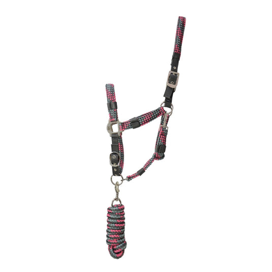 Hy Equestrian Multi Colour Headcollar With Rope Gry/Pk - Ashurst Equestrian & Country