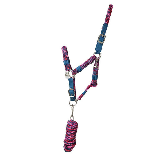 Hy Equestrian Multi Colour Headcollar With Rope Ptl/Pnk/Mag - Ashurst Equestrian & Country