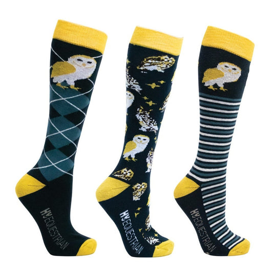 Hy Equestrian Night Owl Socks Adult Navy/Yellow - Ashurst Equestrian & Country