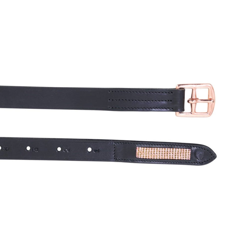 Load image into Gallery viewer, Hy Equestrian Rosciano Stirrup Leathers Child Black/Rose Gld - Ashurst Equestrian &amp; Country
