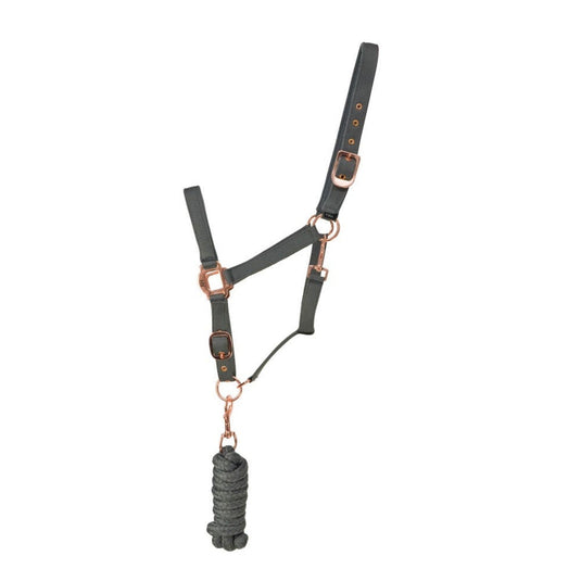 Hy Equestrian Rose Gold Headcollar & Lead Rope Gry/Rose Gold - Ashurst Equestrian & Country
