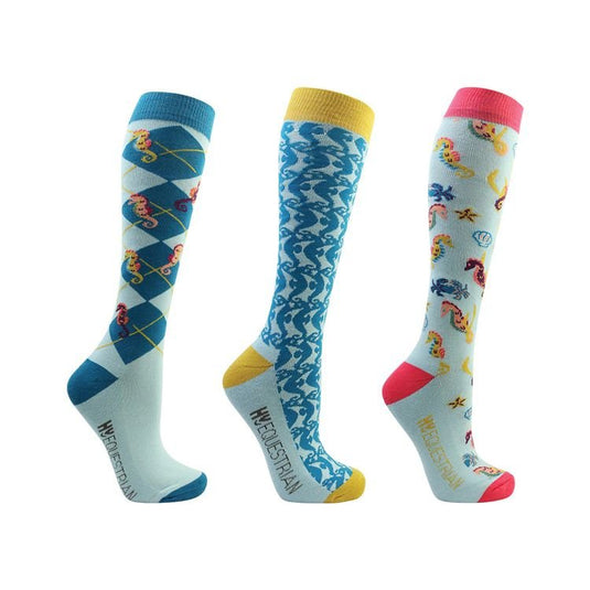 Hy Equestrian Shanti Seahorse Socks Light Blue/Blue - Ashurst Equestrian & Country