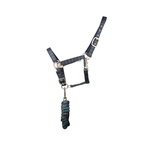 Hy Equestrian Tartan Headcollar With Lead Rope Nvy/Green/Gry - Ashurst Equestrian & Country