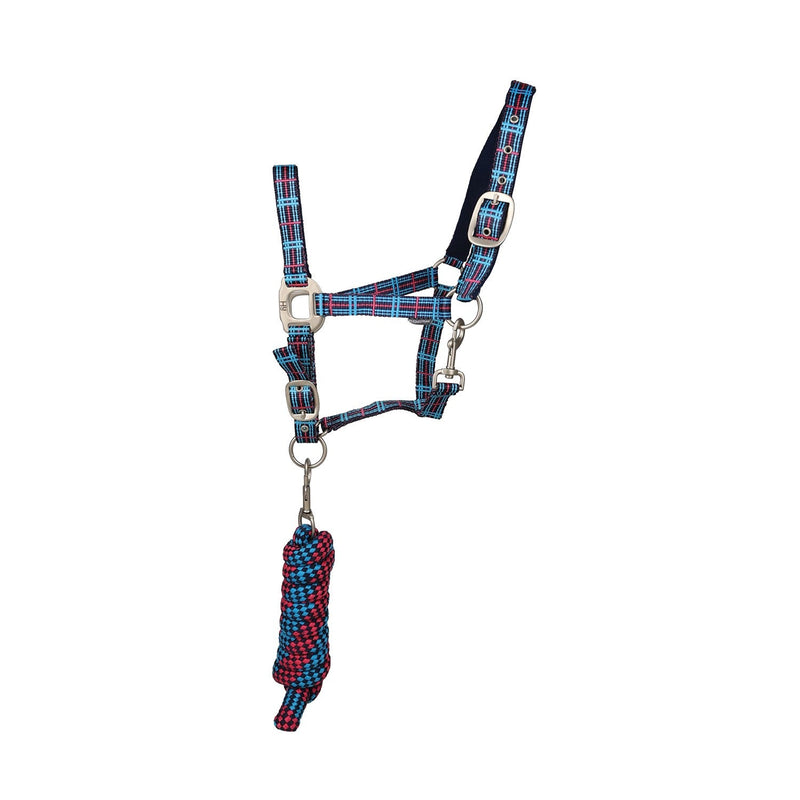 Load image into Gallery viewer, Hy Equestrian Tartan Headcollar With Lead Rope Pink/Blue - Ashurst Equestrian &amp; Country
