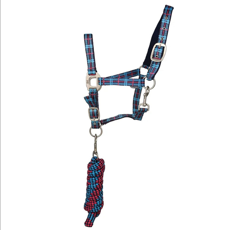 Load image into Gallery viewer, Hy Equestrian Tartan Headcollar With Lead Rope Pink/Blue - Ashurst Equestrian &amp; Country
