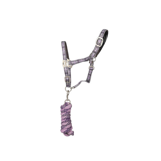 Hy Equestrian Tartan Headcollar With Lead Rope Pur/Gry/Lilac - Ashurst Equestrian & Country