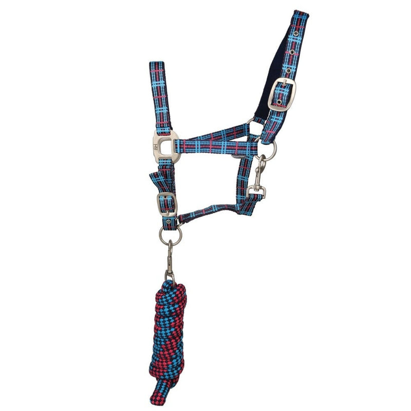 Load image into Gallery viewer, Hy Equestrian Tartan Headcollar With Lead Rope Teal/Pink/Blu - Ashurst Equestrian &amp; Country
