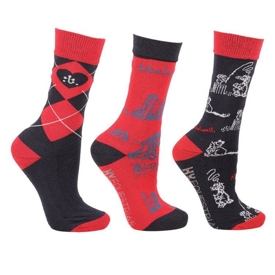 Hy Equestrian Thelwell Collection 'Pmp' Yr Socks Red/Navy - Ashurst Equestrian & Country