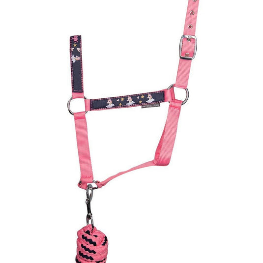 Hy Equestrian Unicorn Magic Headcollar & Lead Rope Navy/Pink - Ashurst Equestrian & Country