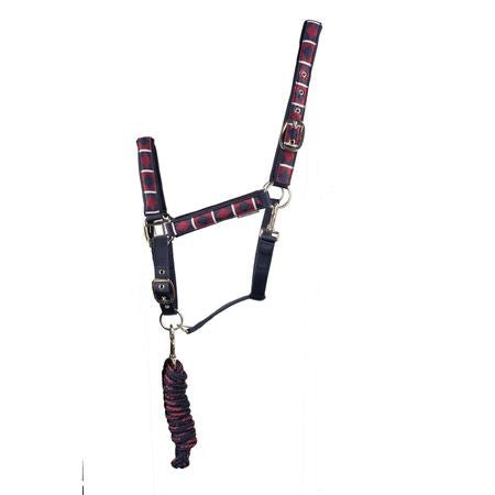 Hy Equestrian Woven Polo Headcheadcollar & Lead Rope Nvy/Win - Ashurst Equestrian & Country