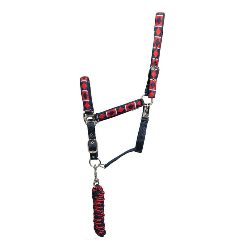 Load image into Gallery viewer, Hy Equestrian Woven Polo Headcollar &amp; Lead Rope Navy/Red - Ashurst Equestrian &amp; Country
