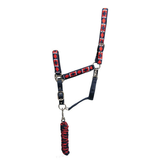 Hy Equestrian Woven Polo Headcollar & Lead Rope Navy/Red - Ashurst Equestrian & Country