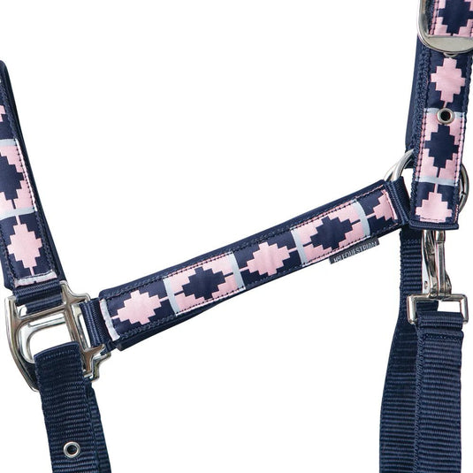 Hy Equestrian Woven Pony Headcollar & Leadrope set - Navy/Rose - Ashurst Equestrian & Country