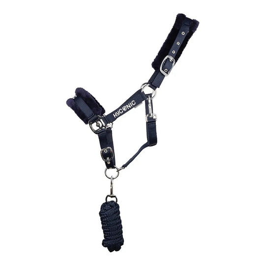 Hyconic Faux Fur Headcollar & Lead Rope Navy - Ashurst Equestrian & Country