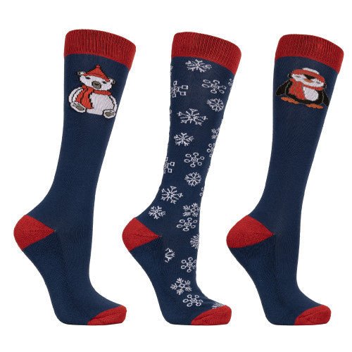 Hyconic Winter W/Land Xmas Socks By Hy Equestrian Blue/Red - Ashurst Equestrian & Country