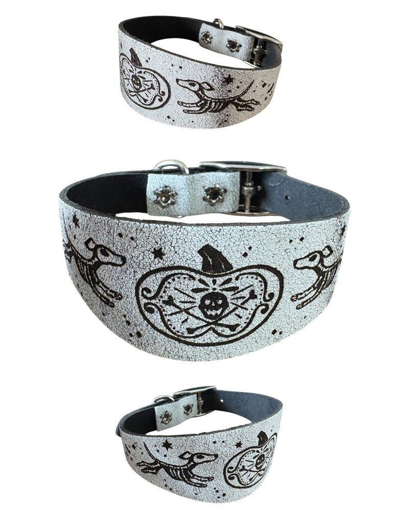 Load image into Gallery viewer, Leather Collar - HALLOWEEN - Skele - Hounds - Ashurst Equestrian &amp; Country
