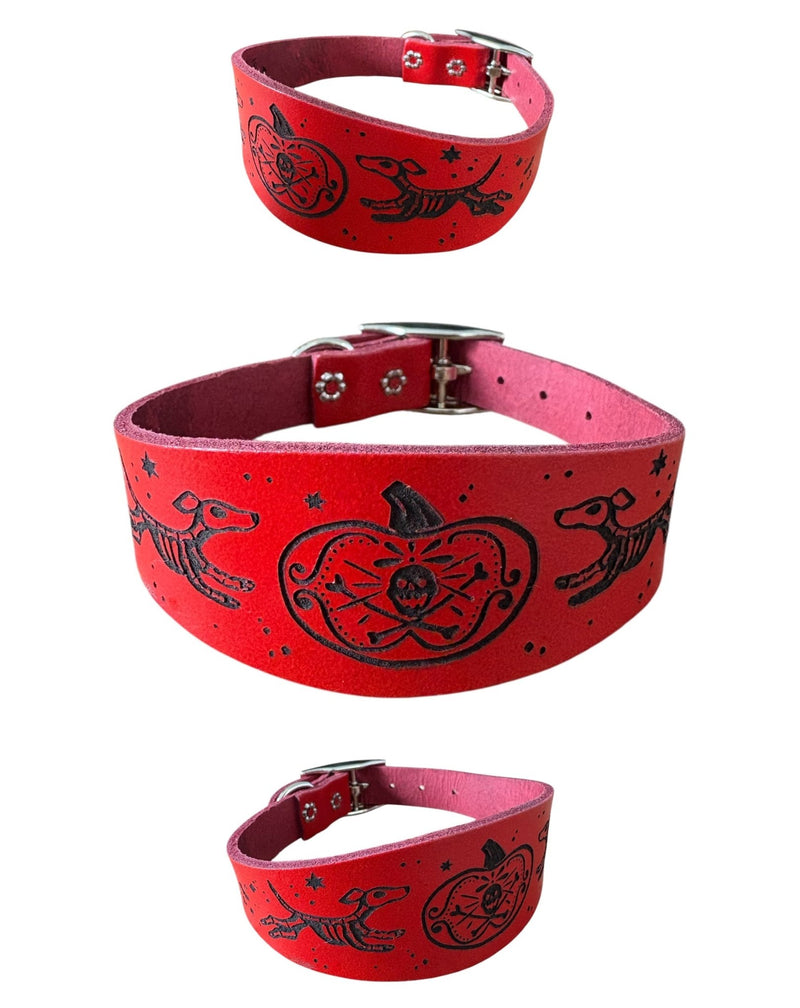 Load image into Gallery viewer, Leather Collar - HALLOWEEN - Skele - Hounds - Ashurst Equestrian &amp; Country
