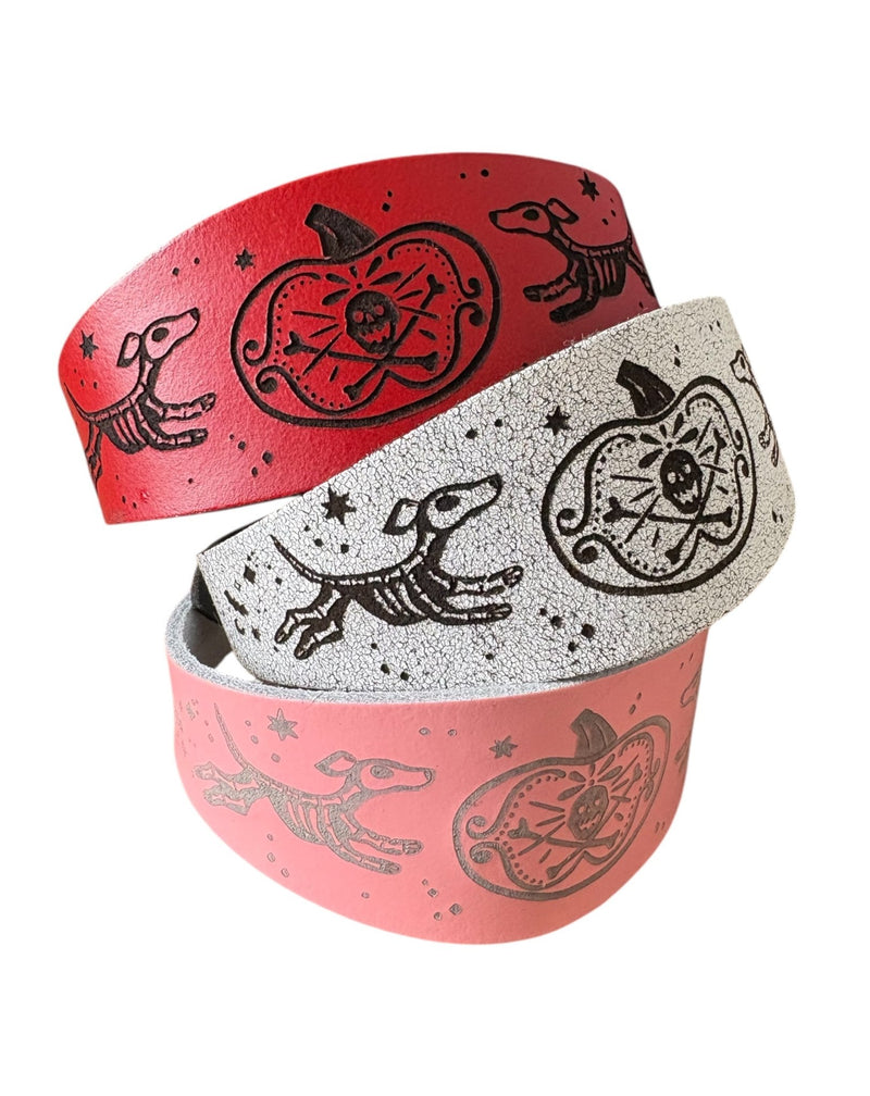 Load image into Gallery viewer, Leather Collar - HALLOWEEN - Skele - Hounds - Ashurst Equestrian &amp; Country
