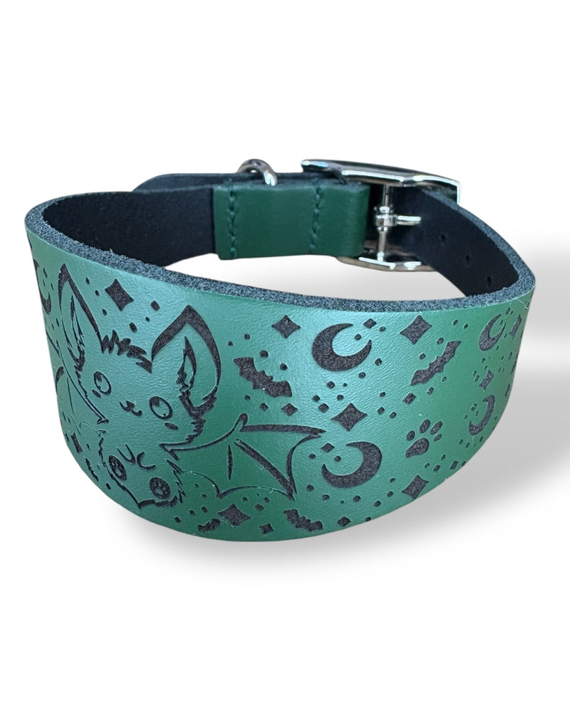 Load image into Gallery viewer, Leather Collar - HALLOWEEN - The Moonlit Bat - Ashurst Equestrian &amp; Country
