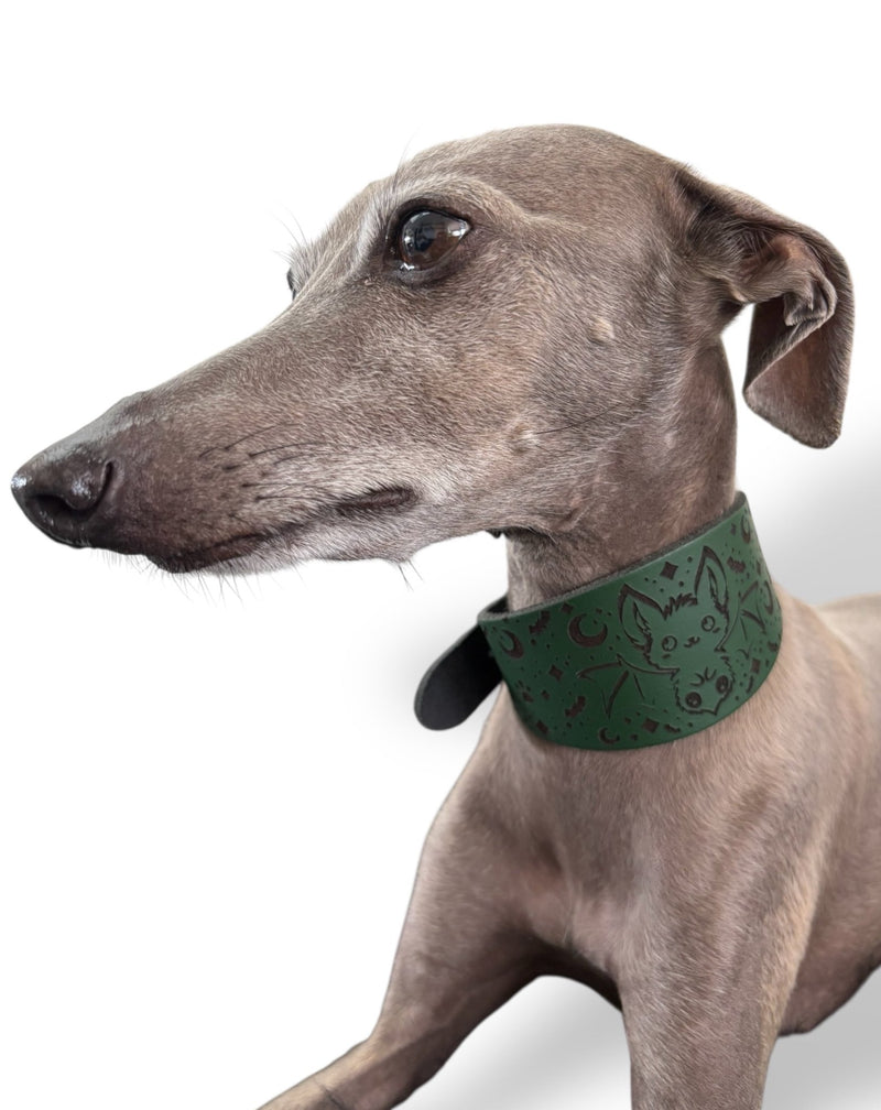 Load image into Gallery viewer, Leather Collar - HALLOWEEN - The Moonlit Bat - Ashurst Equestrian &amp; Country
