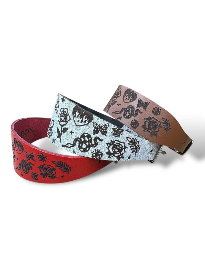Load image into Gallery viewer, Leather Collar - Tattoo Flash - Ashurst Equestrian &amp; Country
