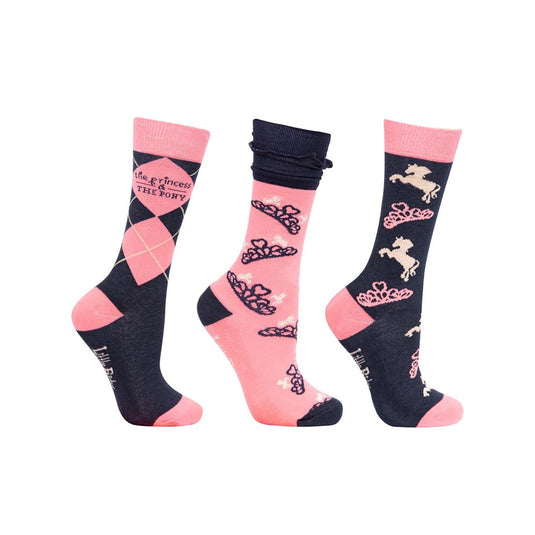 Little Rider Princess & Pony Socks Navy/Peach - Ashurst Equestrian & Country