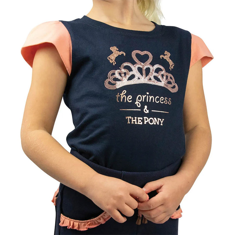 Load image into Gallery viewer, Little Rider Princess &amp; Pony T Shirt Navy/Peach - Ashurst Equestrian &amp; Country
