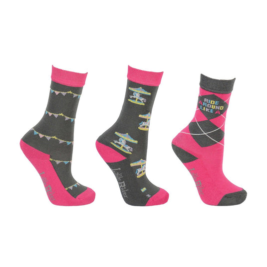 Merry Go Round Socks Bylittle Rider Grey/Pink - Ashurst Equestrian & Country