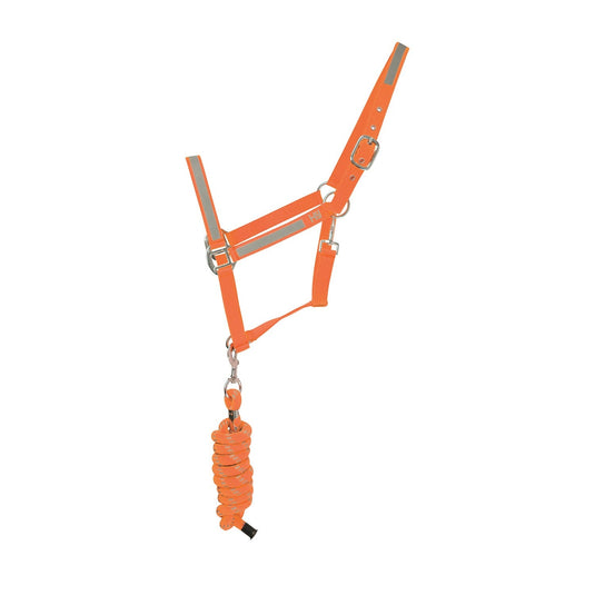Reflector Headcollar & Lead Rope By Hy Equestrian Orange - Ashurst Equestrian & Country