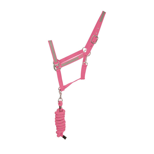 Reflector Headcollar & Lead Rope By Hy Equestrian Pink - Ashurst Equestrian & Country