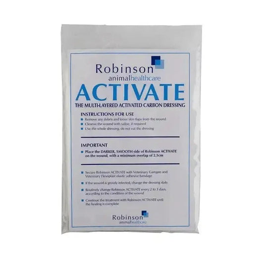 Robinsons Animalhealthcare Activate Carbon Wound Dressing 10 x 15cm (5 pack) - Ashurst Equestrian & Country