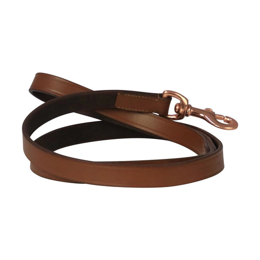Benji & Flo Deluxe Padded Leather Dog Lead Tan/Rose Gold