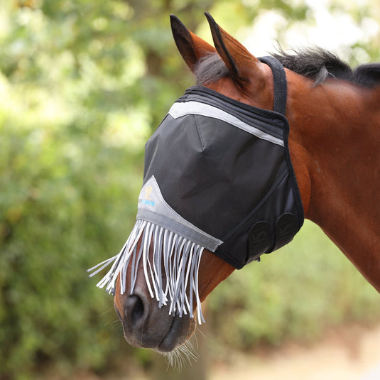 Shires FlyGuard Pro Fine Mesh Earless Fly Mask with Nose Fringe - Ashurst Equestrian & Country
