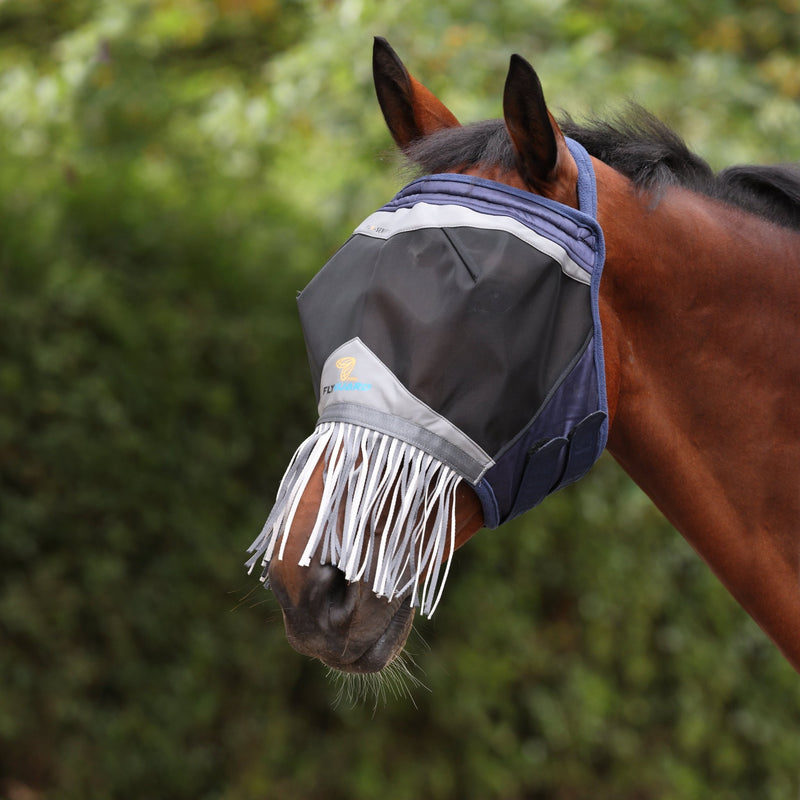 Load image into Gallery viewer, Shires FlyGuard Pro Fine Mesh Earless Fly Mask with Nose Fringe - Ashurst Equestrian &amp; Country
