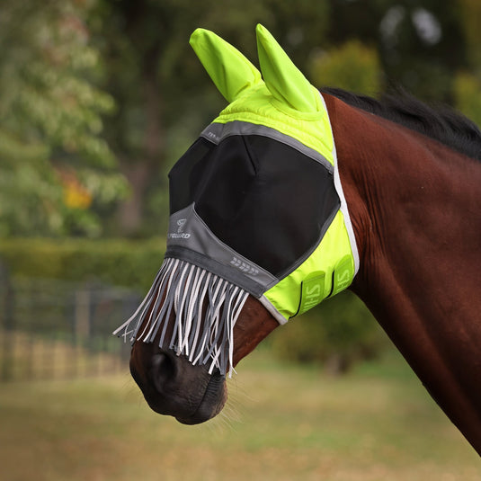 Shires FlyGuard Pro Hi-Viz Fine Mesh Fly Mask with Ears & Nose Fringe - Ashurst Equestrian & Country