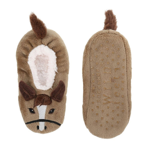 Sockshop Wild Feet Cosy Fleece Lined Footsie Slippers - Horse - Ashurst Equestrian & Country
