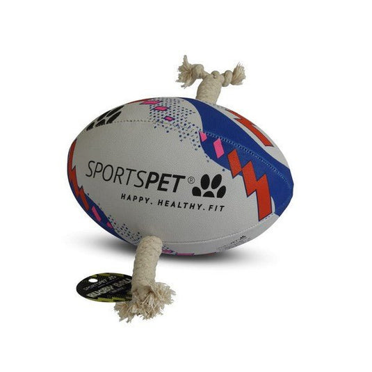 Sportspet Rugby Ball Size 3 in White Blue and Red - Ashurst Equestrian & Country