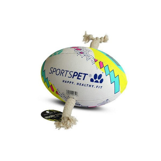 Sportspet Rugby Ball Size 3 in White Yellow and Teal - Ashurst Equestrian & Country