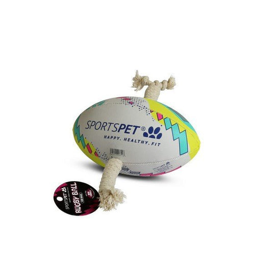 Sportspet Rugby Ball Size Midi in White Yellow and Teal - Ashurst Equestrian & Country