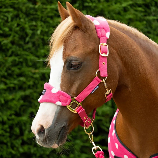 Supreme Products Dotty Fleece Headcollar/Lead Rope Pink - Ashurst Equestrian & Country