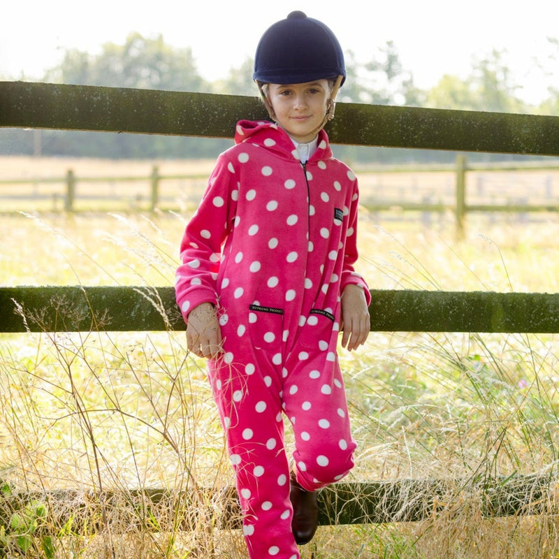 Load image into Gallery viewer, Supreme Products Dotty Fleece Onesie Child Paradise Pink - Ashurst Equestrian &amp; Country
