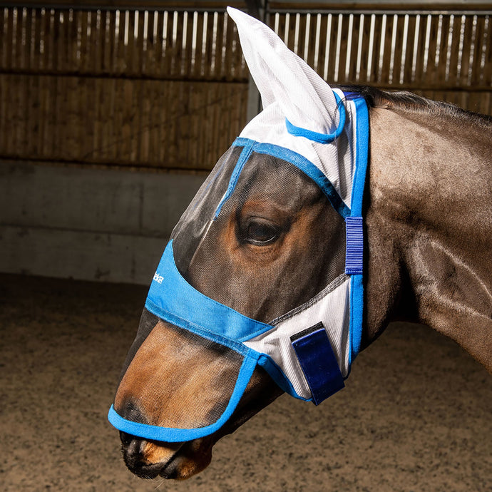 Whitaker Fv035 Salvador Deluxe Fly Mask White/Blue - Ashurst Equestrian & Country